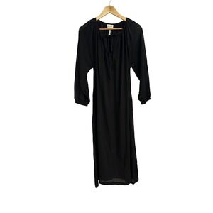 Laude the Label Black Organic Cotton Tie Neck Midi Dress XS/S
